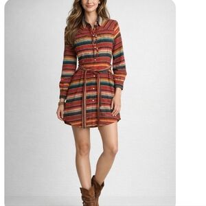 Tasha Polizzi Striped Button-Front Shirt Dress in Multi-Color Size S
